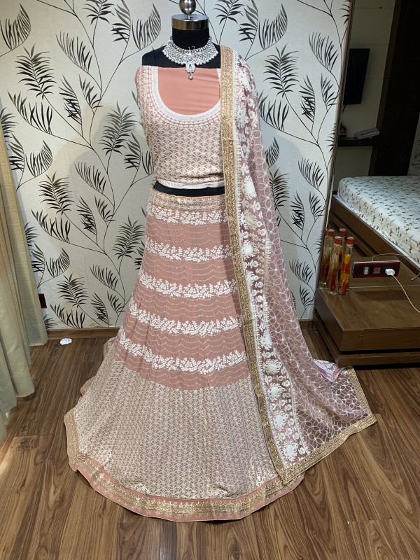 Pure Soft Georgette Wedding Wear Lehenga In Light Pink With Embroidery Work & Sequence work