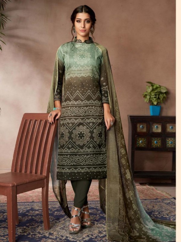 Zam Sateen Casual Wear Suit In Brown Color With Jaipuri Print 