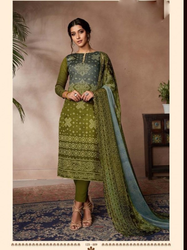 Zam Sateen Casual Wear Suit In Green Color With Jaipuri Print 