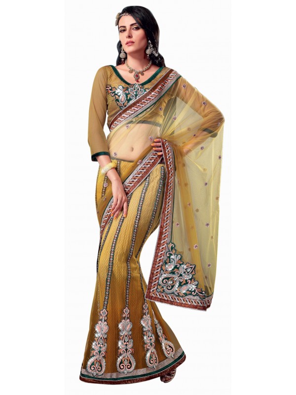 Soft Premium Net Party Wear Lehenga Saree In Yellow With Sequence Work 