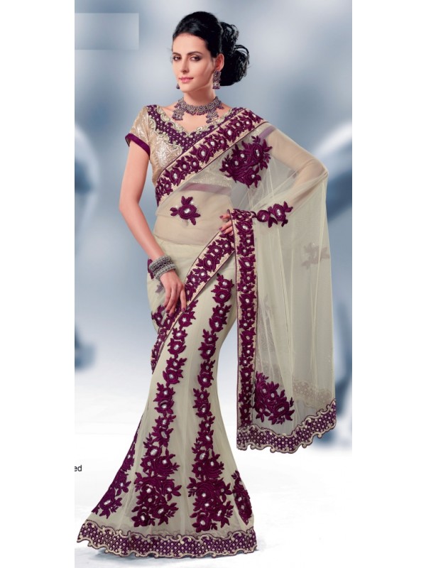 Soft Premium Net Party Wear Lehenga Saree In Cream With Sequence Work 