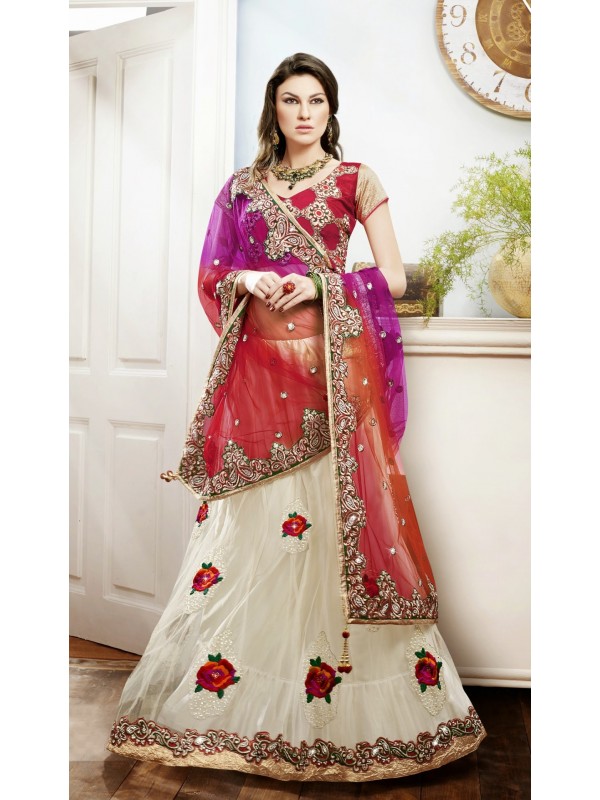Soft Premium Net Party Wear Lehenga Saree In Red With Embroidery Work