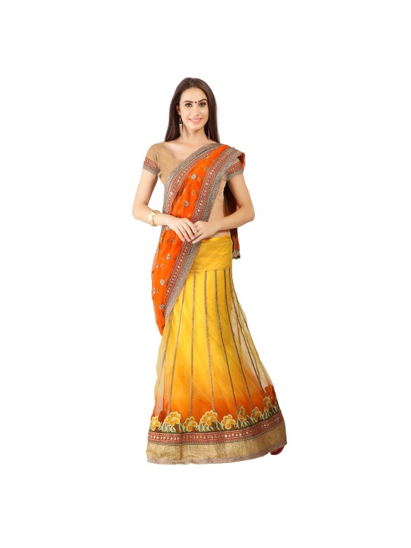 Soft Premium Net Party Wear Lehenga Saree In Yellow With Embroidery & Stone Work 