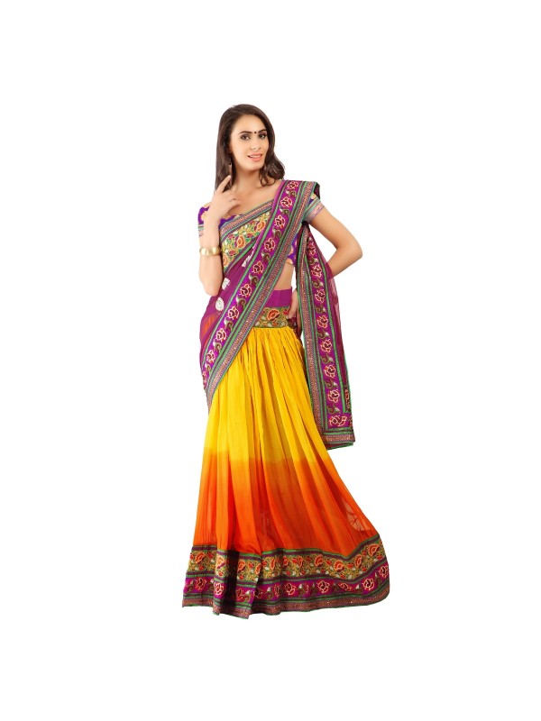 Soft Premium Net Party Wear Lehenga Saree In Yellow With Embroidery & Stone Work 