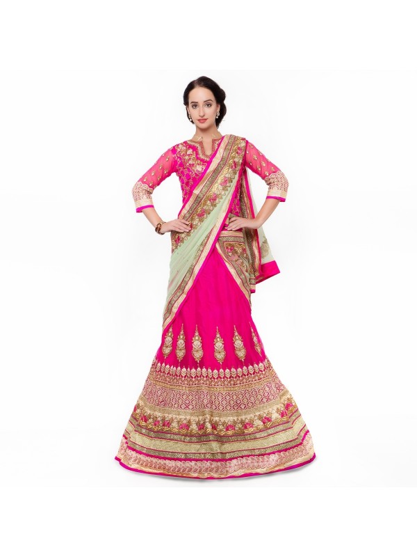 Soft Premium Net Party Wear Lehenga In Pink With Embroidery & Sequence Work 