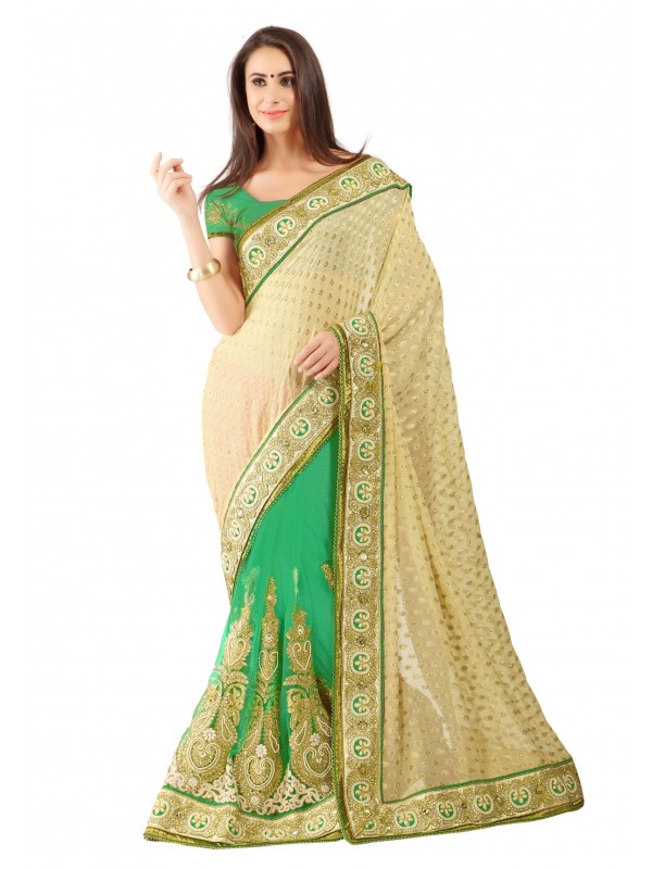 Pure Viscose Silk Wedding Wear Saree In Green With Crystals Stone Work