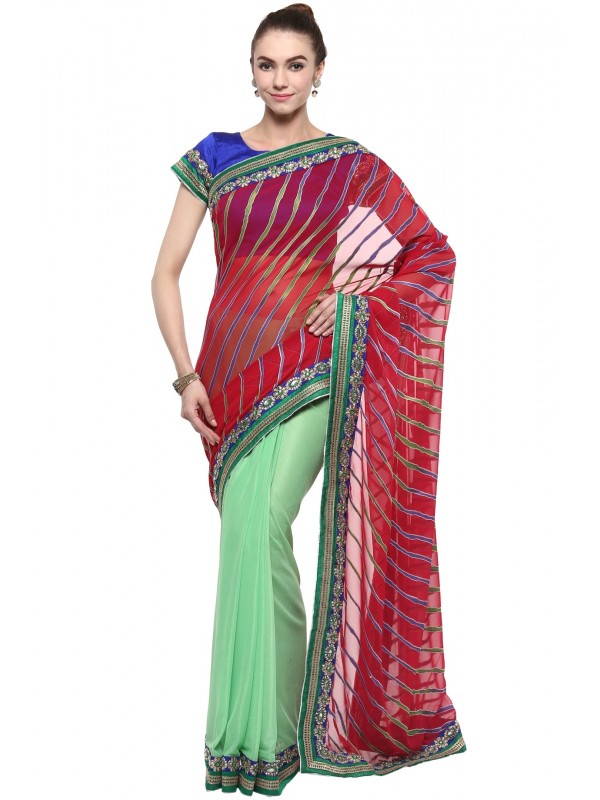 Chiffon Fabrics Party Wear Saree In Maroon WIth Embroidery & Crystal Stone Work  