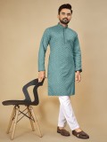 Rayon Silk Readymade Kurta set in with Turquoise Color Lucknowi with Sequence