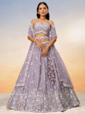 Pure Chiffon Lehenga In Mauve Color With Embroidery Work & Sequence Work  