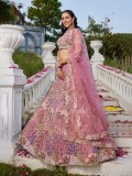 Soft Premium Net Fabric Lehenga In Pink Color With Embroidery Work & Zarkan Work    