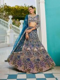 Soft Premium Net Fabric Lehenga In Navy Blue Color With Embroidery Work & Zarkan Work    