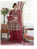 Soft Premium Net Readymade Sharara in Maroon  with Embeodiery  work