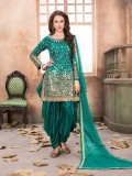 Satin Silk Party Wear Readymade Salwar Suit In Turquoise Embroidered Work,Stone ,Mirror work