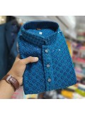Rayon Silk Readymade Kurta set in with Blue Color Lucknowi with Sequence