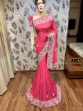 Pure Georgette Wedding Wear Saree In Pink In Handwork