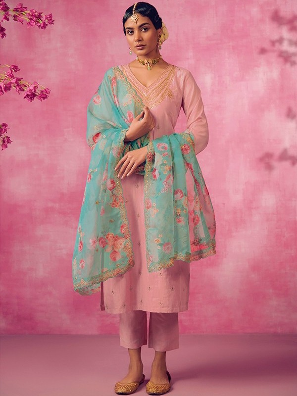 Soft Cotton  Party Wear  Suit  in Pink Color with  Embroidery Work