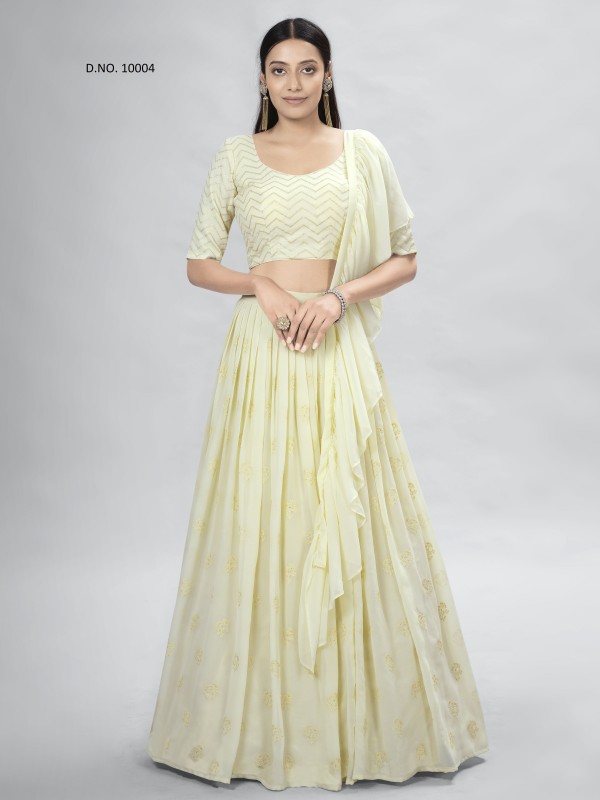 Georgette  Party Wear Lehenga In Cream With Embroidery Work
