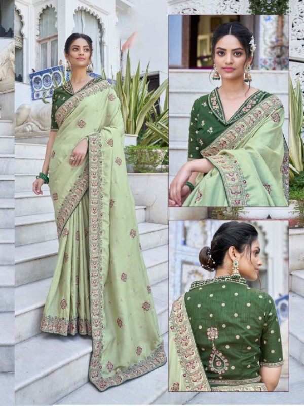  Silk Party Wear  Saree In Green  Color With Embroidery Work