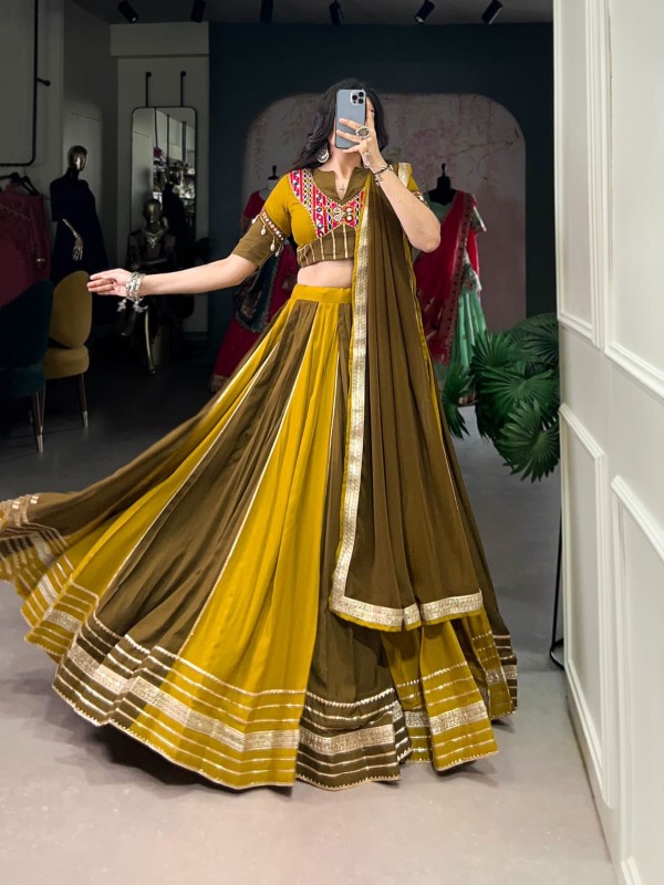Pure Rayon Silk fabric Lehenga In Mustard Color With Sequance Work 