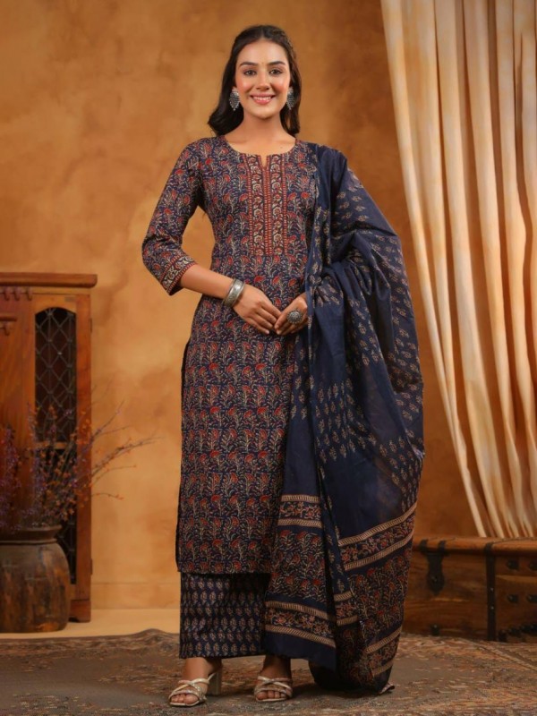 Cotton Silk Party Wear Suit In Multi Color Print work  