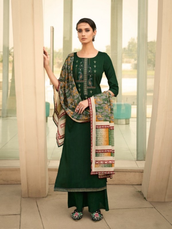 Pure cotton Casual Wear  Suit In  Color Green With Embroidered Work