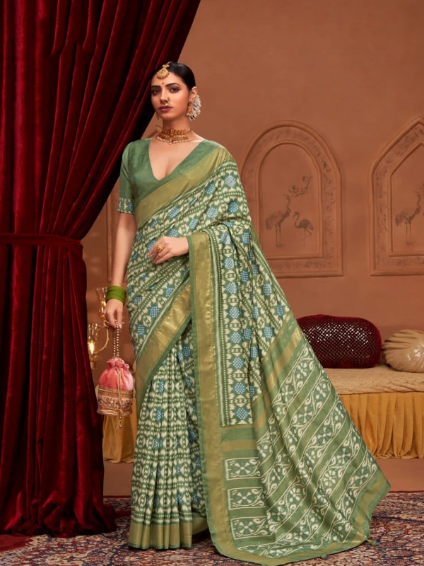 Tusser Silk Party Wear Saree In Green Color 