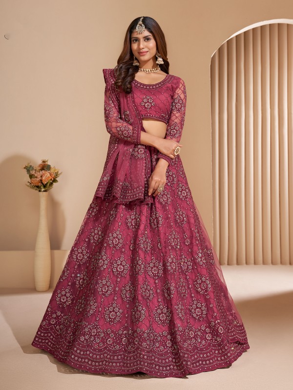 Soft Premium Net  Party Wear Lehenga In Pink With Embroidery Work