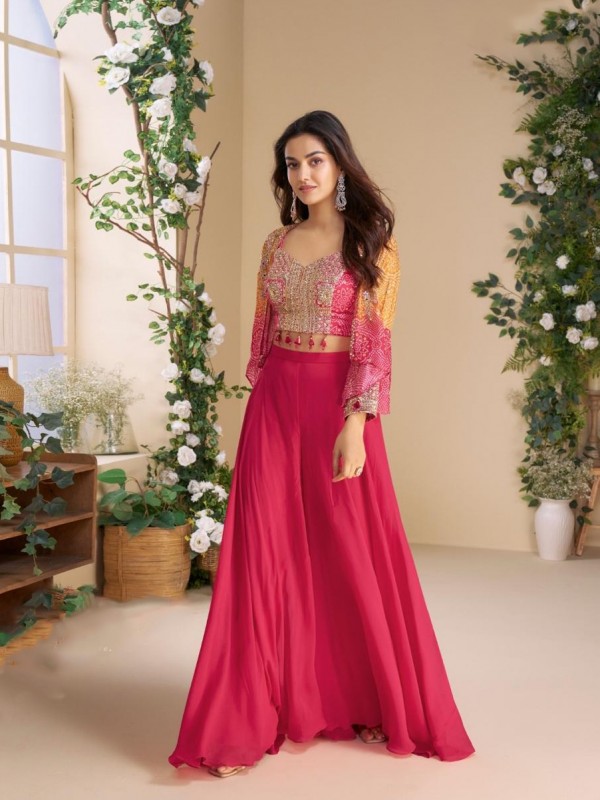 Pure Chinon Silk Party Wear Gown Pink Color with Embroidery Work