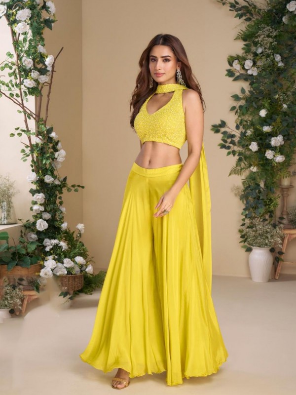 Pure Chinon Silk Party Wear Gown Yellow Color with Embroidery Work
