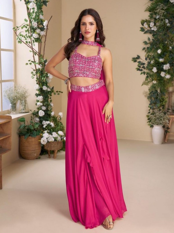Pure Chinon Silk Party Wear Gown Pink Color with Embroidery Work