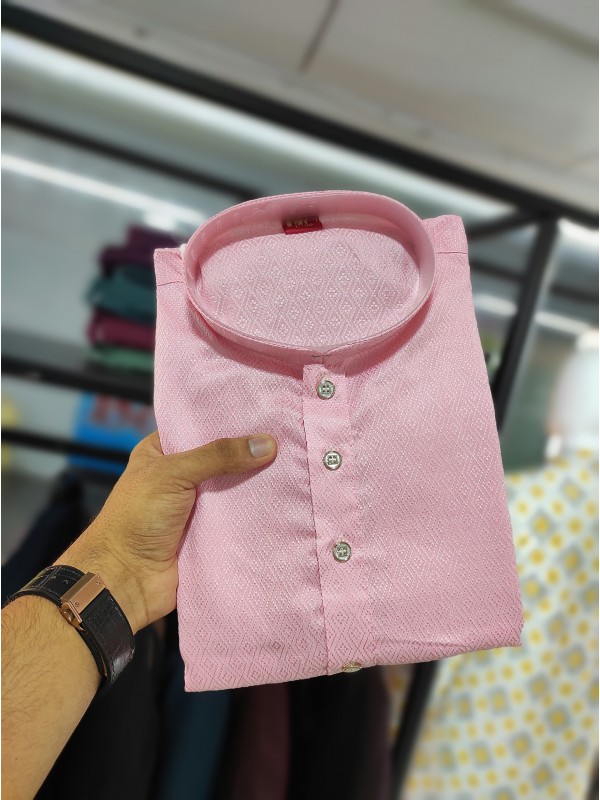 Jacquard Silk Readymade Kurta set in with Pink Color Lucknowi Work 