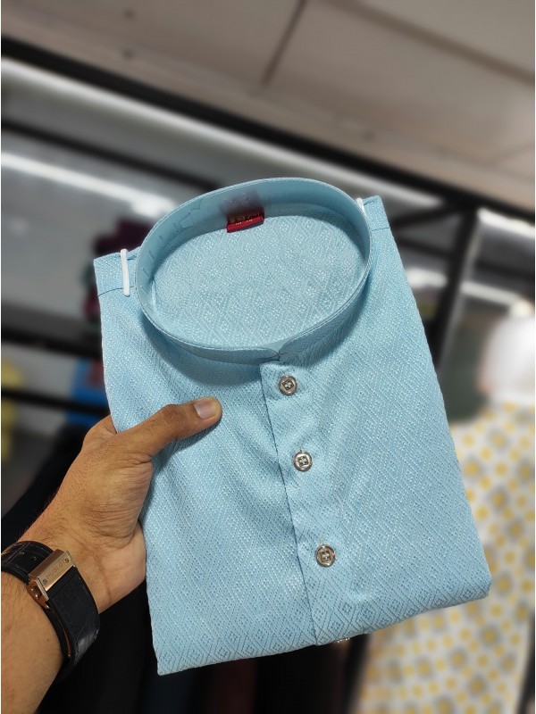 Jacquard Silk Readymade Kurta set in with Sky Blue Color Lucknowi Work 