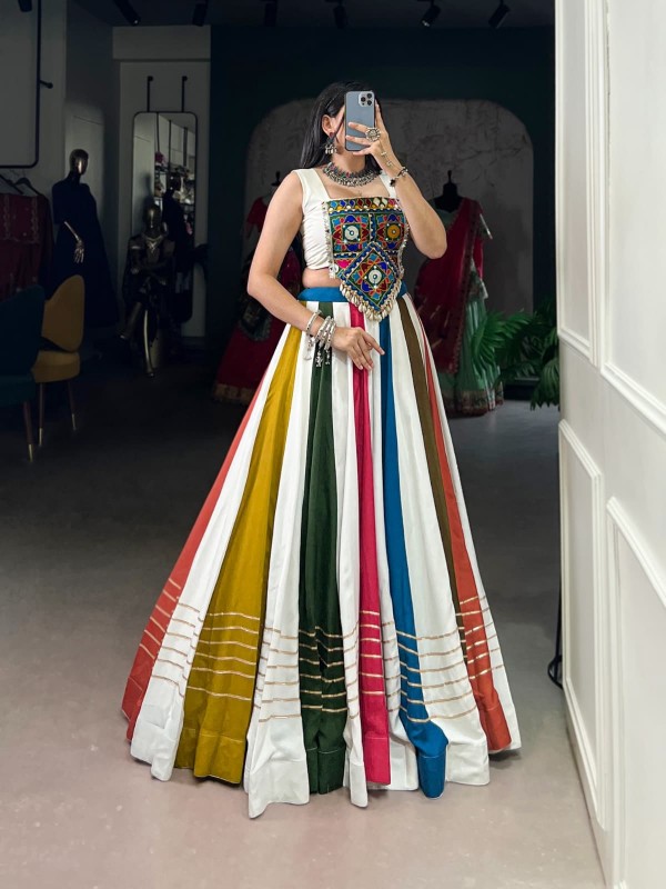 Pure Rayon Silk fabric Lehenga In Multi Color With Gottapatti Work 