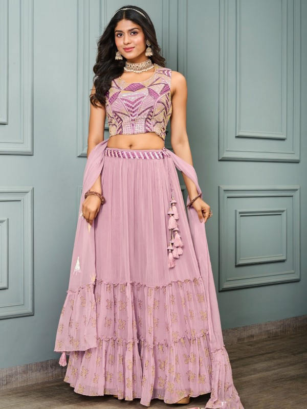 Georgette  Party Wear Crop Top  In Lavender color With Embroidery Work 
