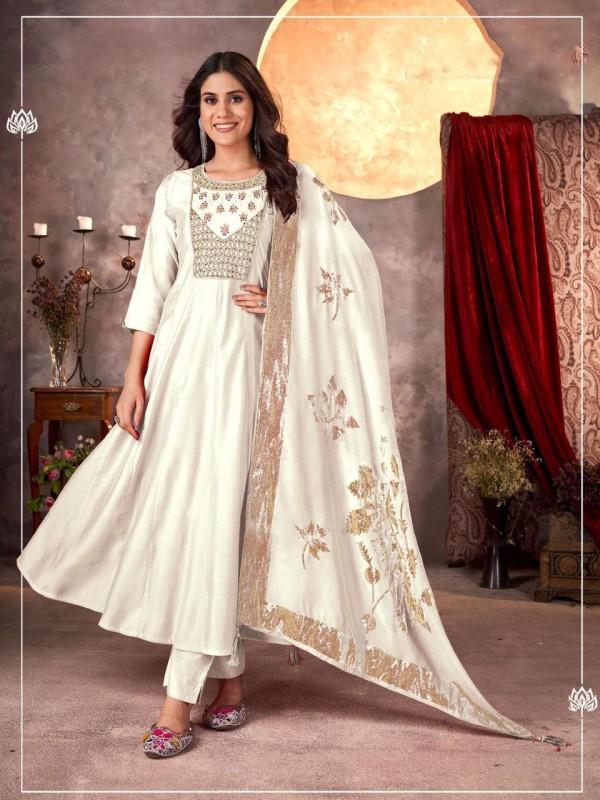 Cotton Silk Party Wear Suit In Off White Color With Embroidery work  