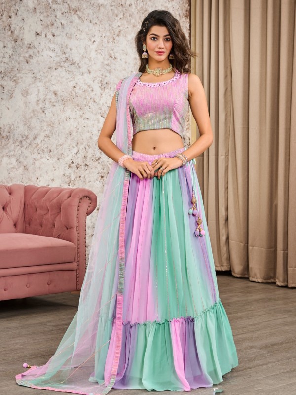 Georgette  Party Wear Crop Top  In Multi color With Embroidery Work 