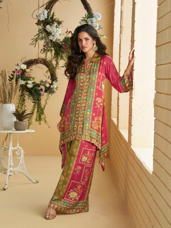 Real Premium Crep Silk Party Wear Cord sets Suit Multi Color with Mirror Work
