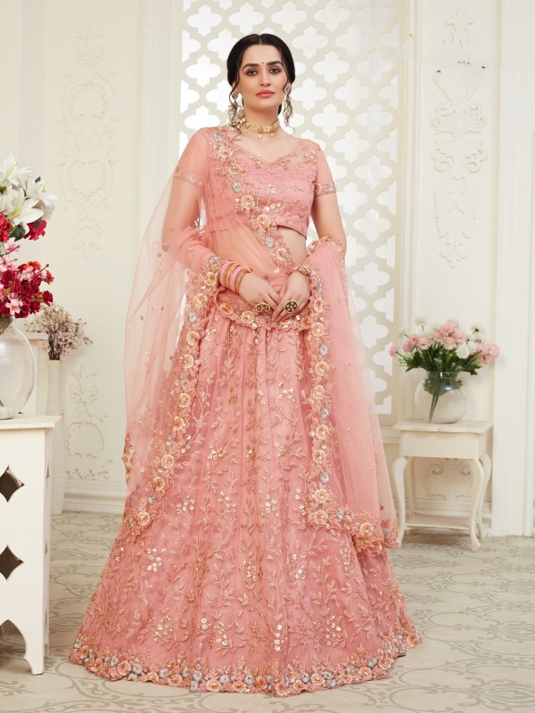 Soft premium Net  Party Wear Lehenga Pink Color With Embroidery Work , Stone work