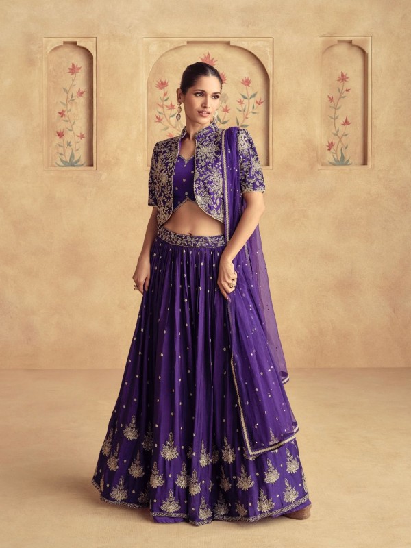 Pure Chinon Silk Fabrics Party Wear 3 Peace Set In Blue Color With Embroidery Work