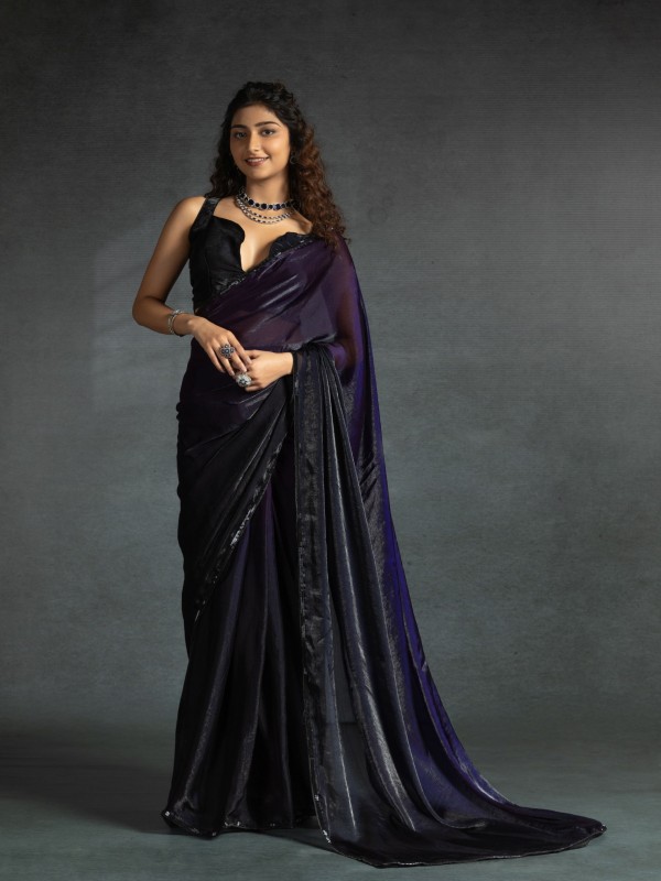 Pure Satin Silk Ready to wear Saree In Purple Color 