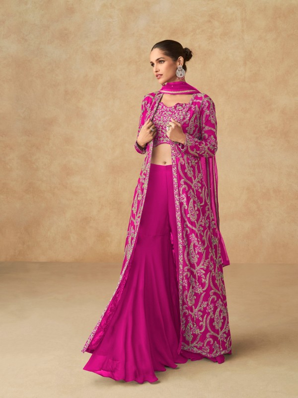 Real Georgette Silk Party Wear 3 Pcs Pink Color with Embroidery Work