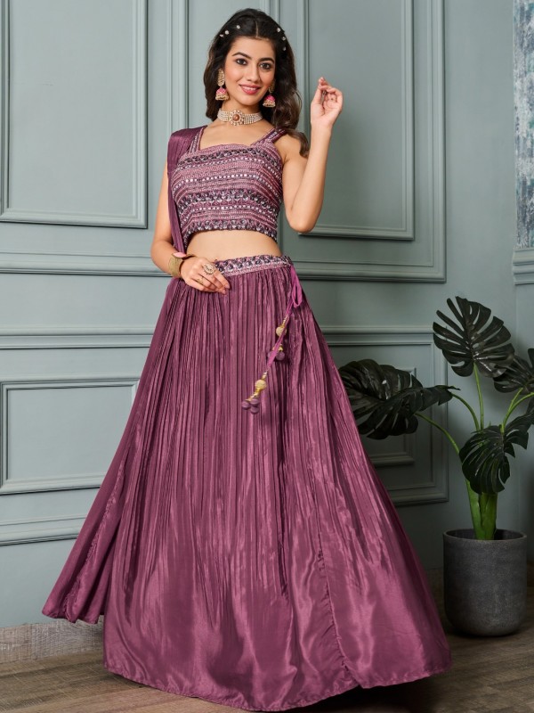 Crape  Party Wear Crop Top  In Mauve color With Embroidery Work 