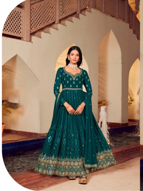 Real Georgette Party Wear Gown Blue Color with  Embroidery Work