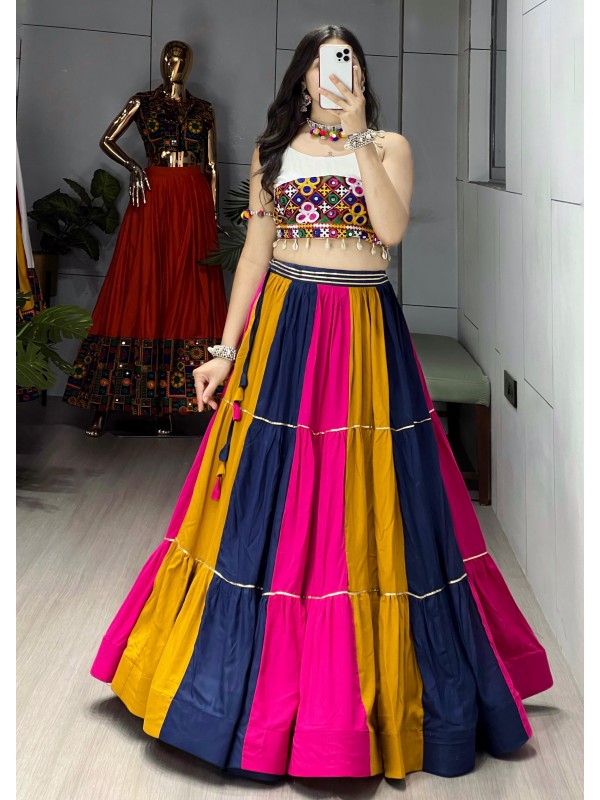 Pure Rayon Silk fabric Lehenga In Multi Color With Gamthi Work 