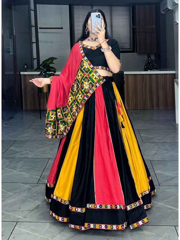 Pure Rayon Silk fabric Lehenga In Multi Color With Gotta Patti Work 