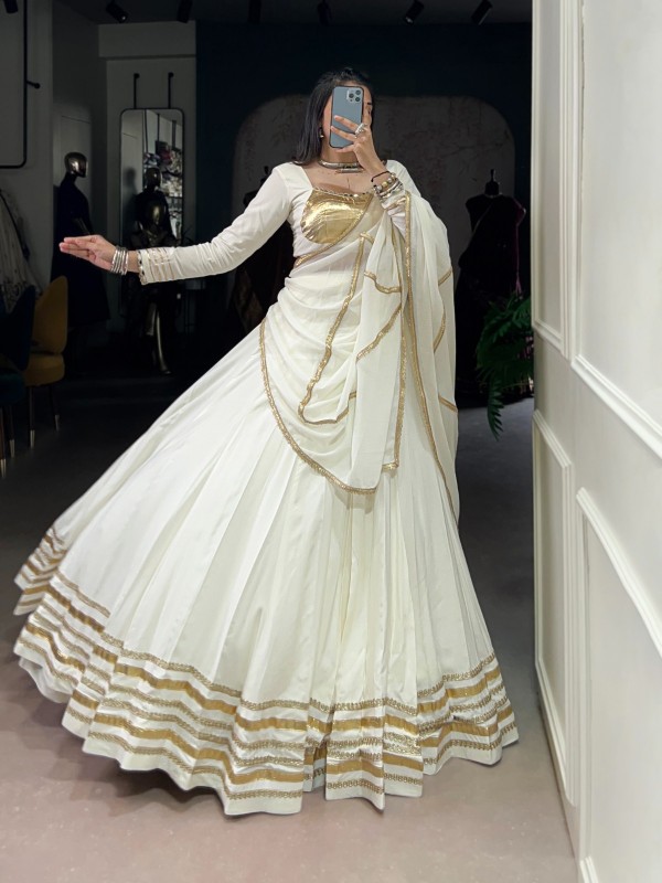 Pure Rayon Silk fabric Readymade Lehenga In Off white Color With Gotta patti Work 