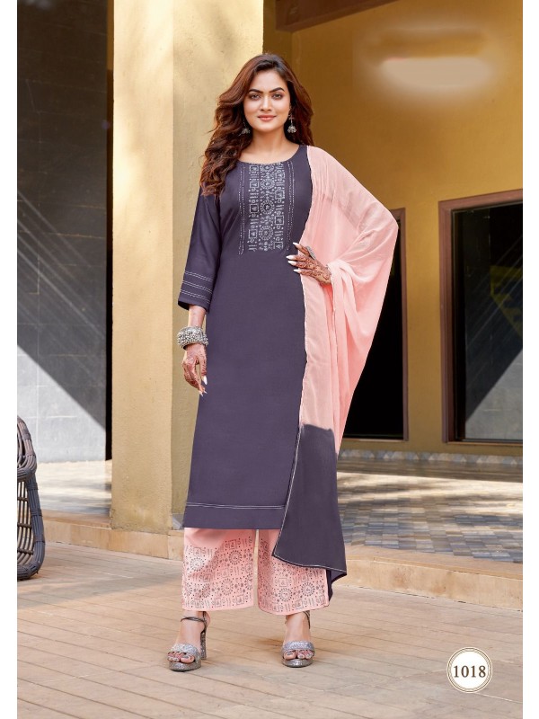 Reyon Casual Wear Suit in Grey Color With Embroidery Work