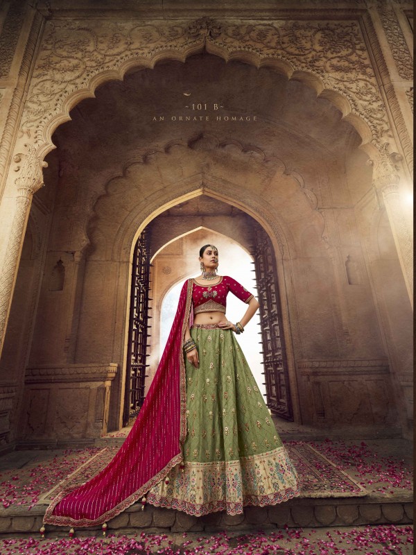 Viscose Silk  Wedding Wear Lehenga In Green Color  With Embroidery Work