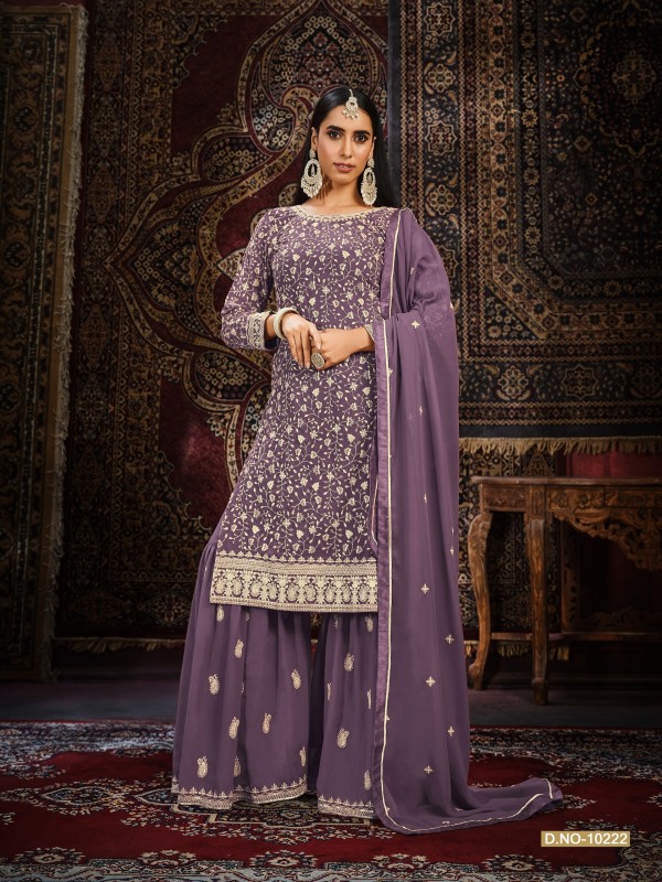 Pure Georgette  Party Wear  Sharara in Purple Color with  Embroidery Work