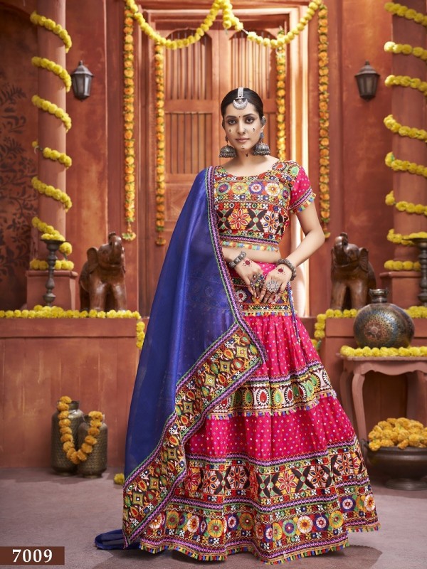 Pure Cotton Silk fabric Lehenga In Rani Pink Color With Bandej Print Work & Gamthi Work 